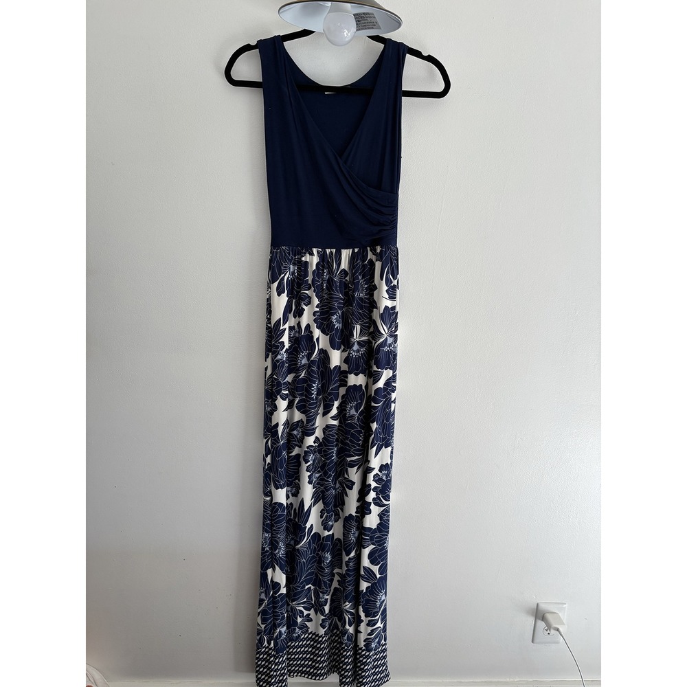 Le Lis Womens Navy Blue Floral Faux Wrap Sleeveless Maxi Dress XS D9467D